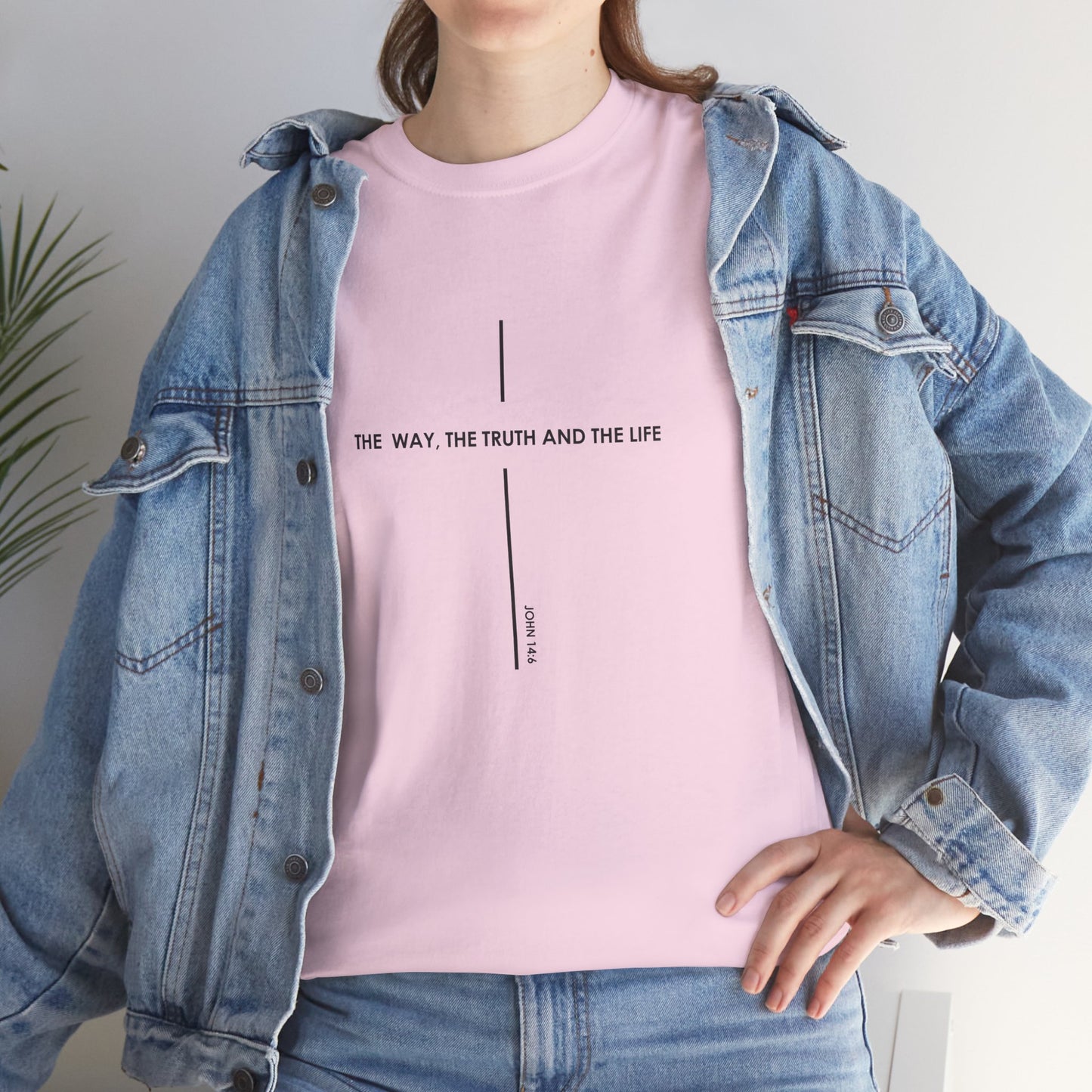 T‑Shirt — Minimal Cross Line Tee with 'The Way The Truth And The Life' Text