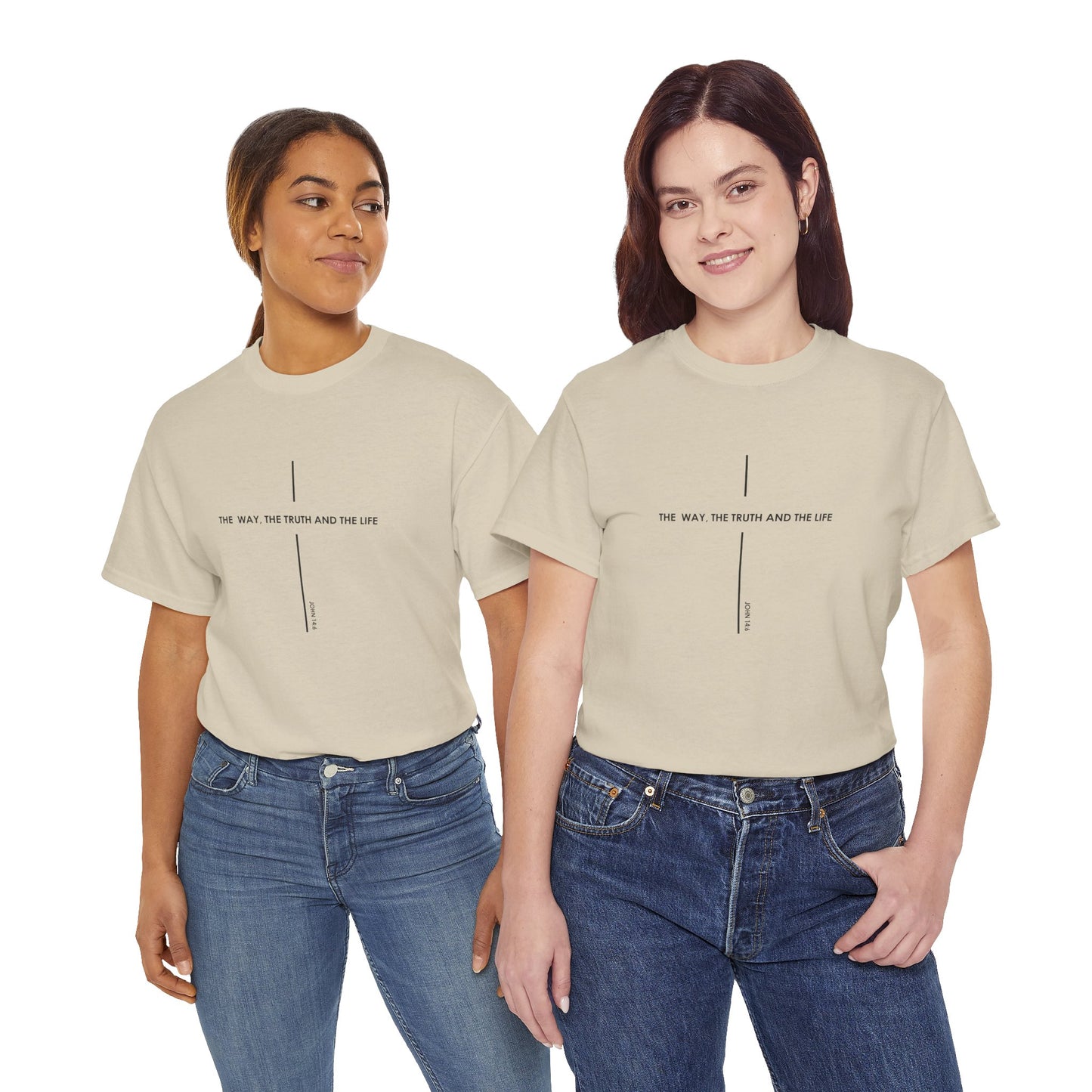 T‑Shirt — Minimal Cross Line Tee with 'The Way The Truth And The Life' Text