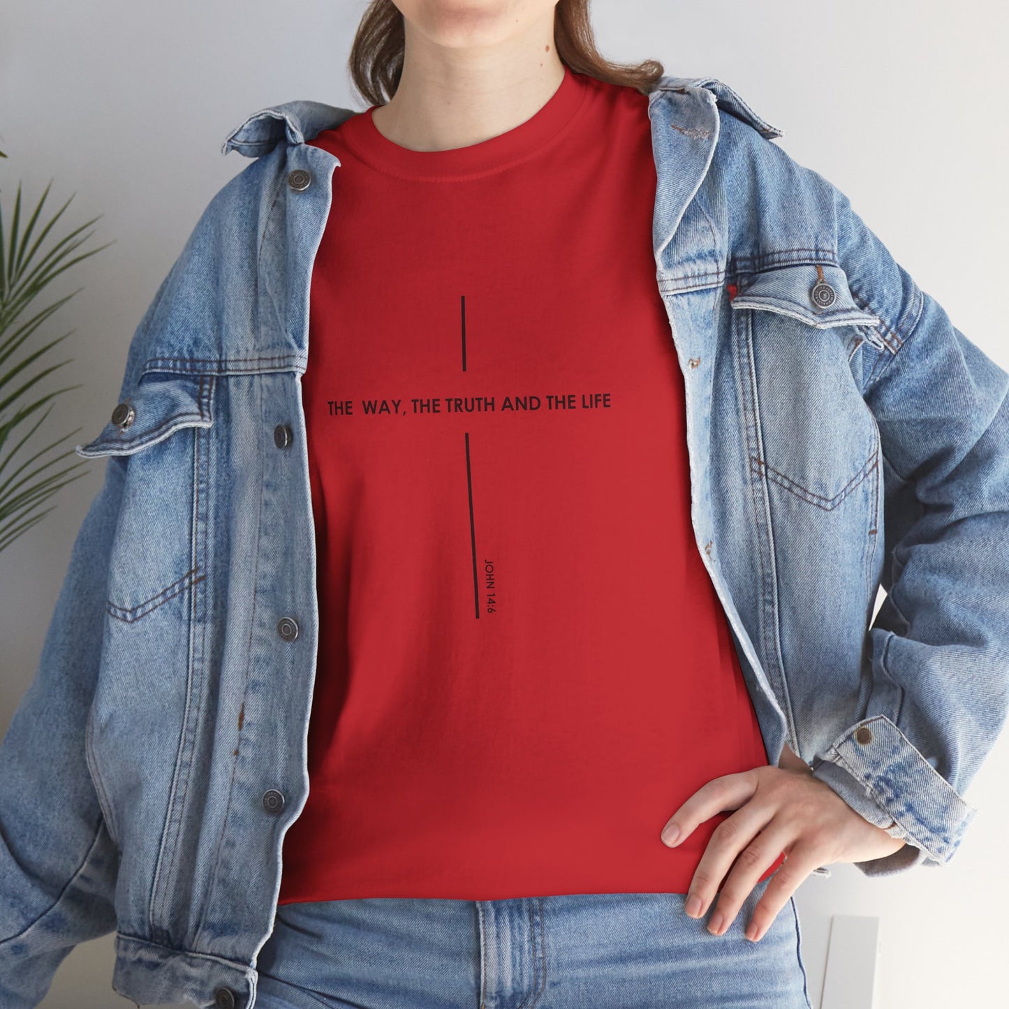 T‑Shirt — Minimal Cross Line Tee with 'The Way The Truth And The Life' Text